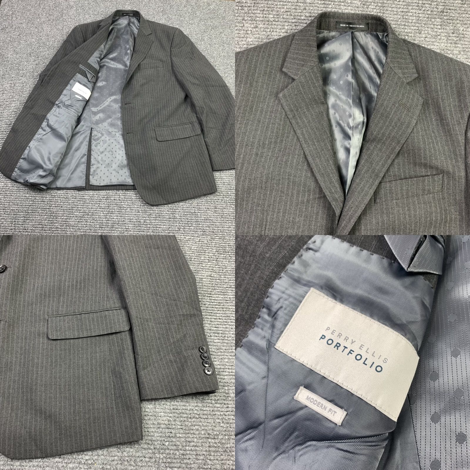 Perry Ellis Perry Ellis Portfolio Modern Fit Mens 40 Regular Pinstripe Sport Coat Blazer Gray Notch Lapel Two-Button Jacket) Size 40R - 8 Thumbnail
