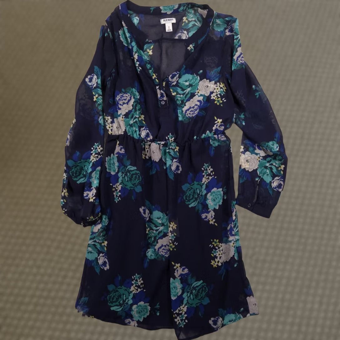 Old Navy VINTAGE Old Navy Dress Womens Small Petite Blue Floral Long Sleeve Lined Sundress Size S / US 4 / IT 40 - 1 Thumbnail