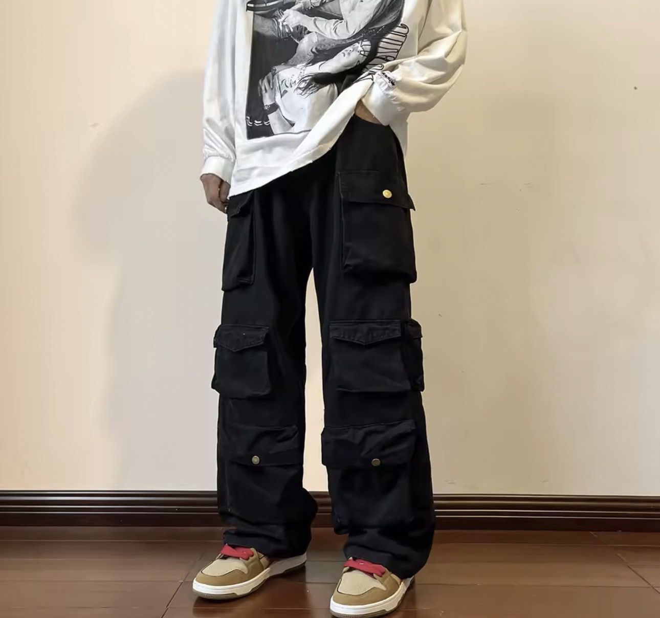 Japanese Brand Baggy Cargo Pants - Y2K Skate Streetwear Size US 35 - 1 Thumbnail