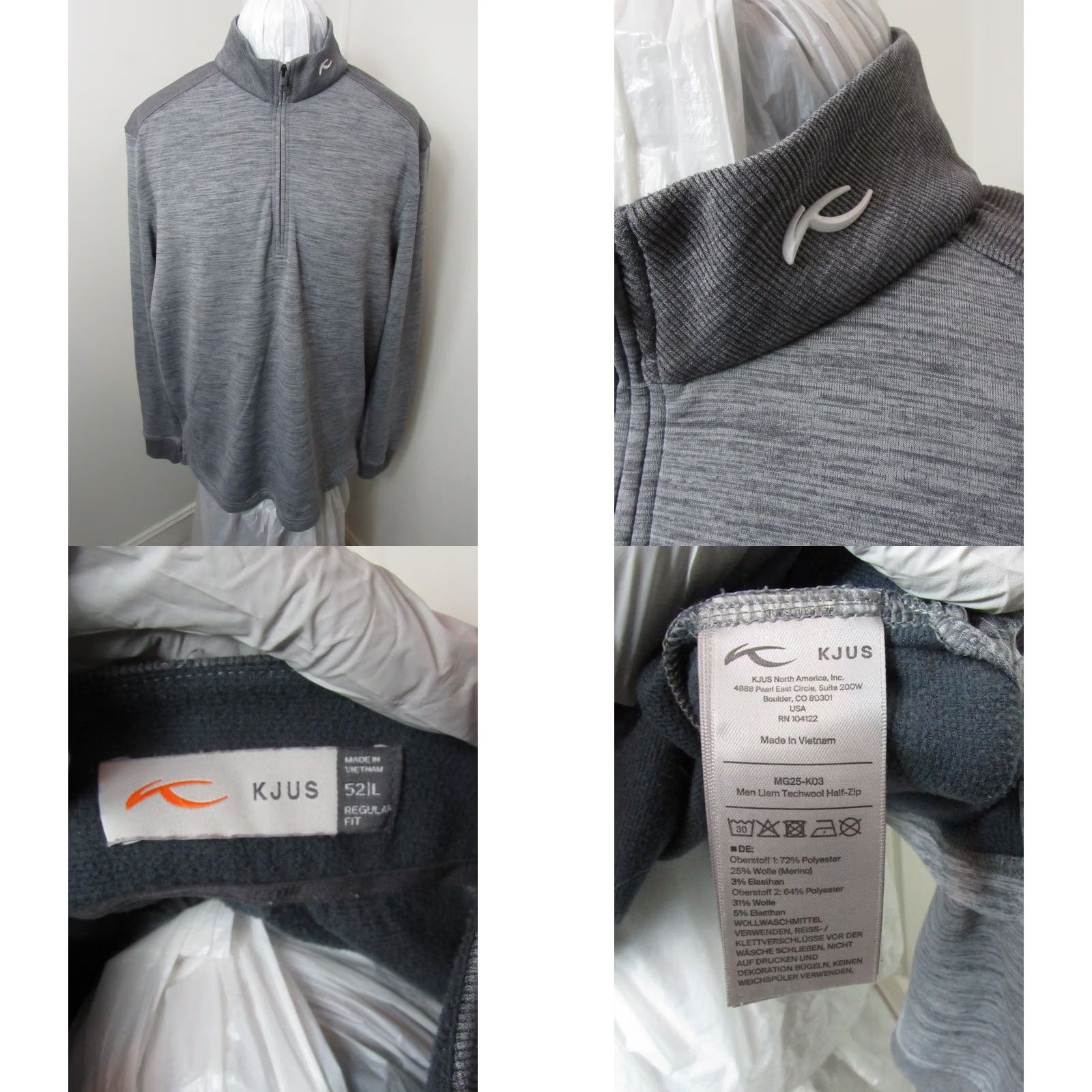 KJUS KJUS Liam Techwool 1/4 Zip Pullover Gray Men Large Sweatshirt Golf Performance Pullover Size US L / EU 52-54 / 3 - 8 Thumbnail