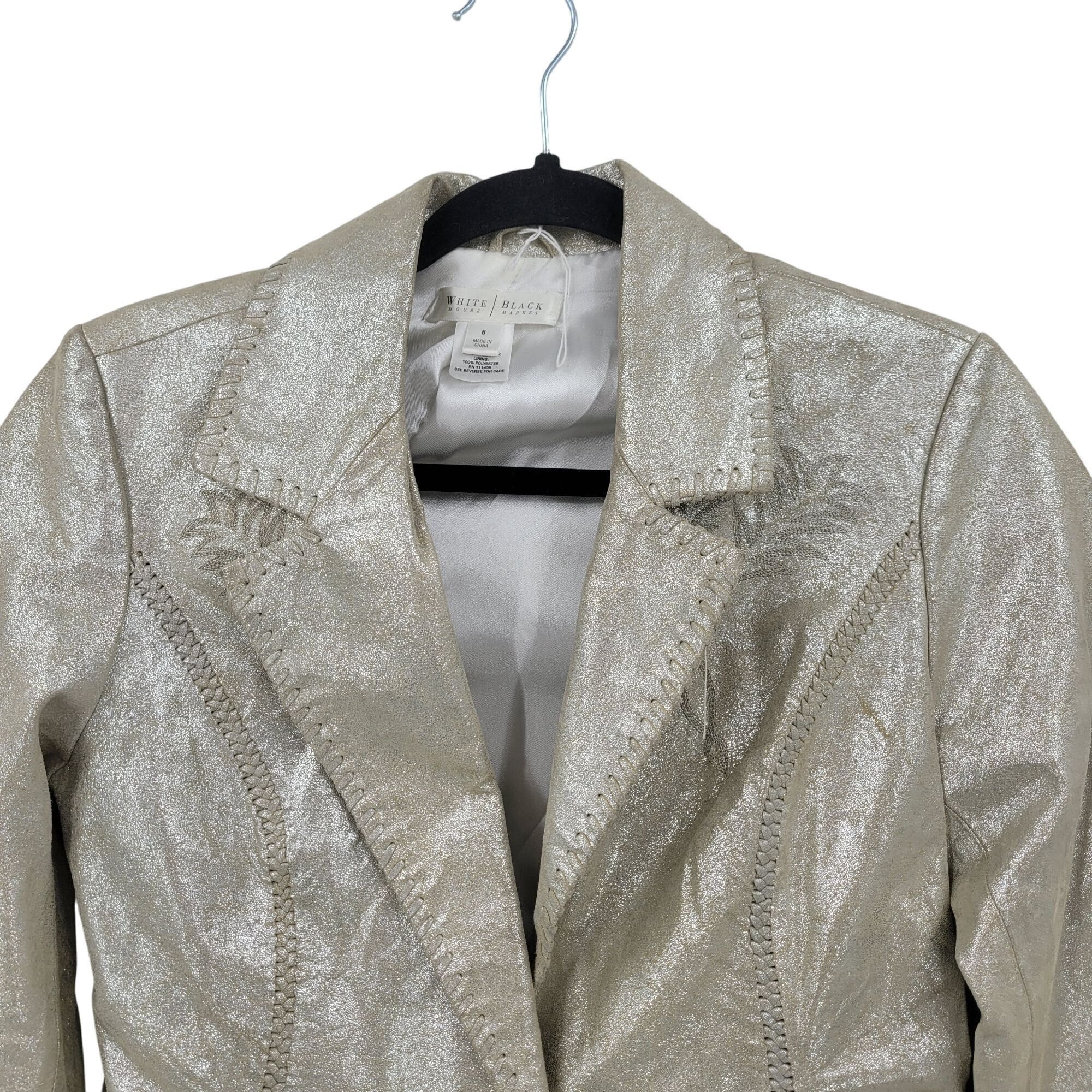 White House Black Market WHBM Metallic Gold Western Genuine Leather Bolero Jacket 6 P Size M / US 6-8 / IT 42-44 - 5 Thumbnail