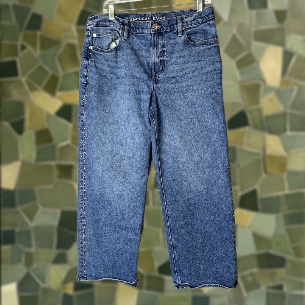 American Eagle Outfitters VINTAGE American Eagle Jeans Womens 12 Blue StovePipe Baggy Wide Leg Western Cowgirl Y2K Size 34" / US 12 / IT 48 - 1 Thumbnail