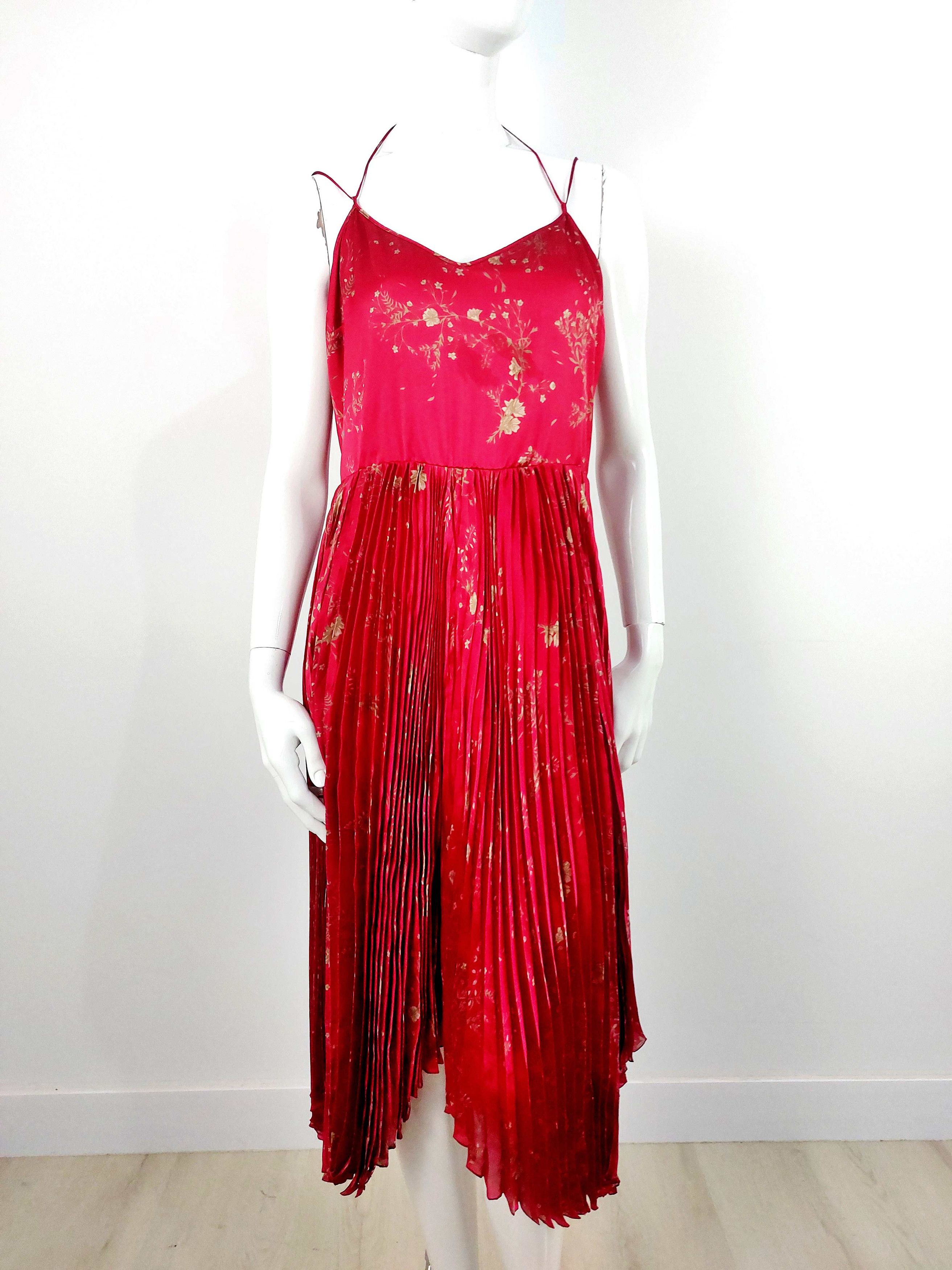 John Galliano John Galliano Paris Red Silk Floral Micro Pleated Gold Dress Size M / US 6-8 / IT 42-44 - 3 Thumbnail