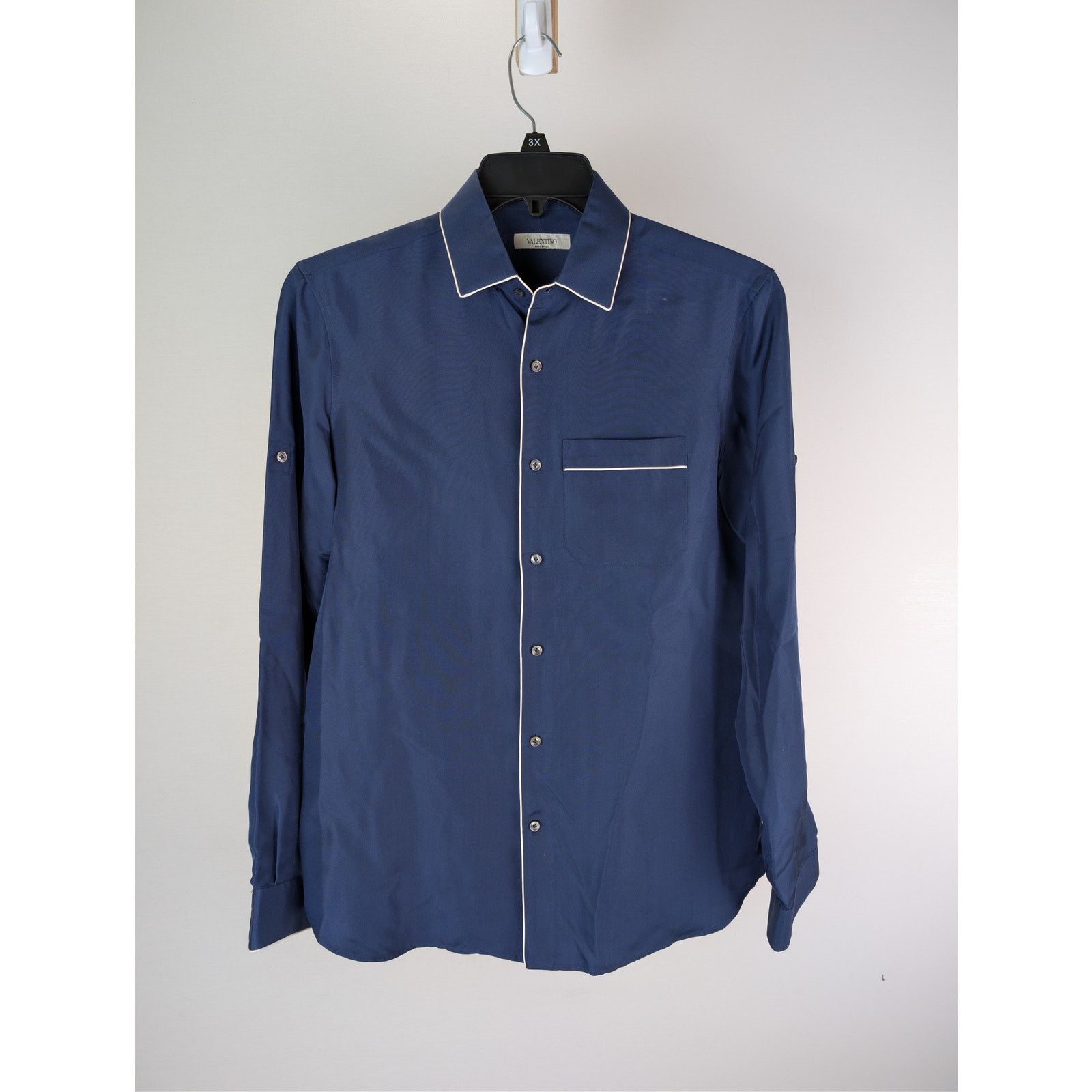 Valentino o1rshd1 CC20 silk piped Button up Shirt in Navy Blue Size US S / EU 44-46 / 1 - 2 Thumbnail