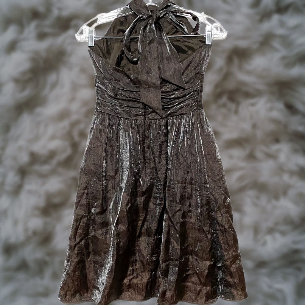 Adrianna Papell Adrianna Papell Boutique Halter Dress 2 Metallic Whimsigoth Grunge Formal Dress Long Sleeveless Tie Neck Size XS / US 0-2 / IT 36-38 - 1 Thumbnail