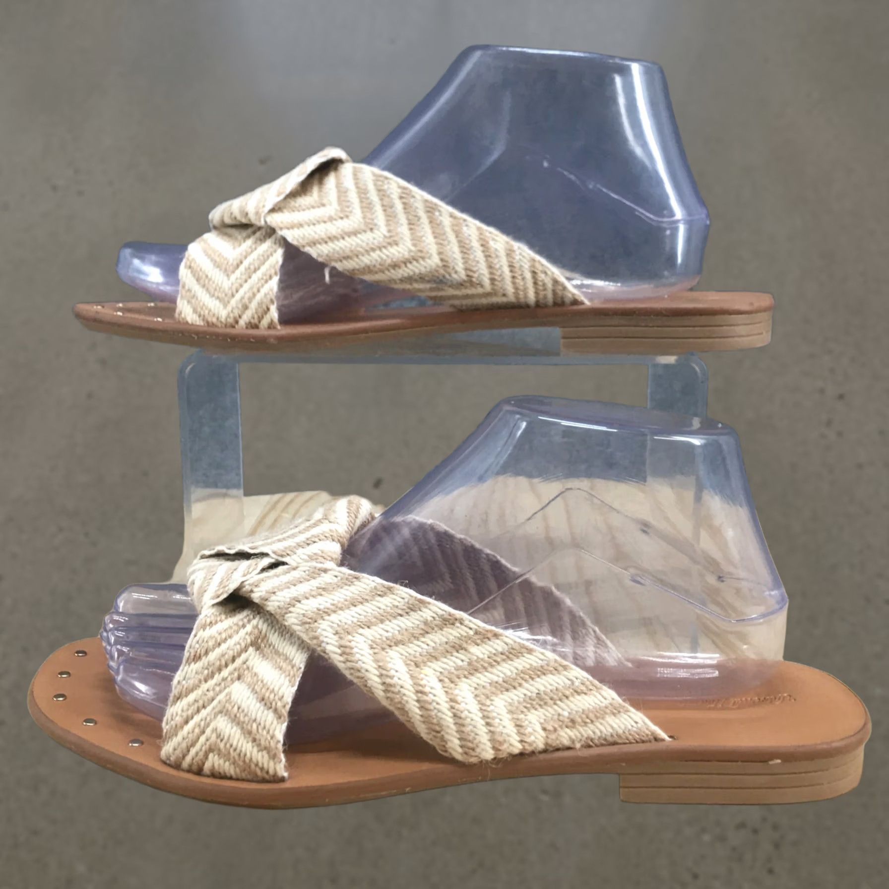 Vintage Universal Thread Sandals Women 8.5 Chevron Print Knotted Slide Beige Flat Size US 9 / IT 39 - 1 Thumbnail