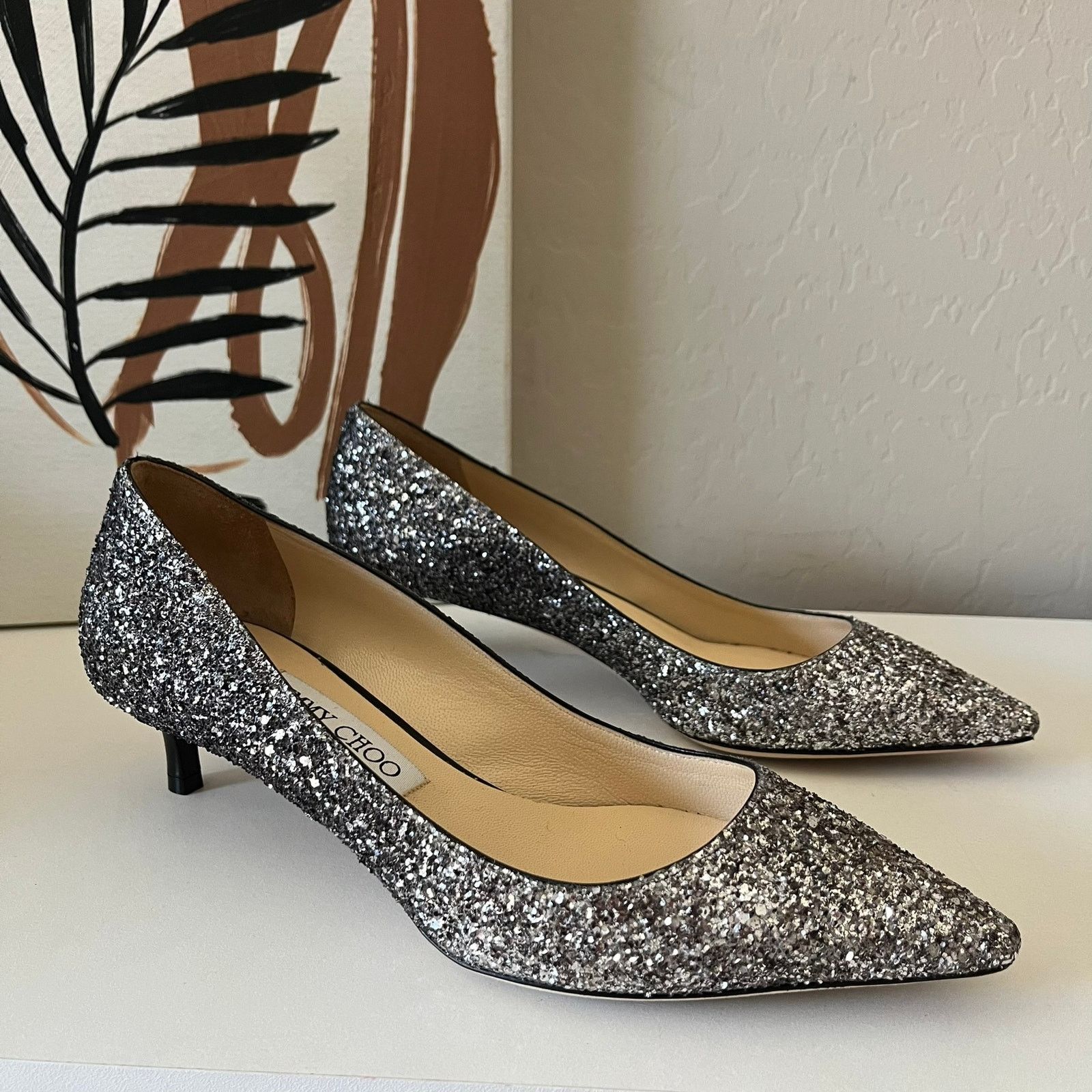 Jimmy Choo Jimmy Choo Romy Silver Pointed Toe Kitten Heel Pumps Size 37 Size US 7 / IT 37 - 3 Thumbnail