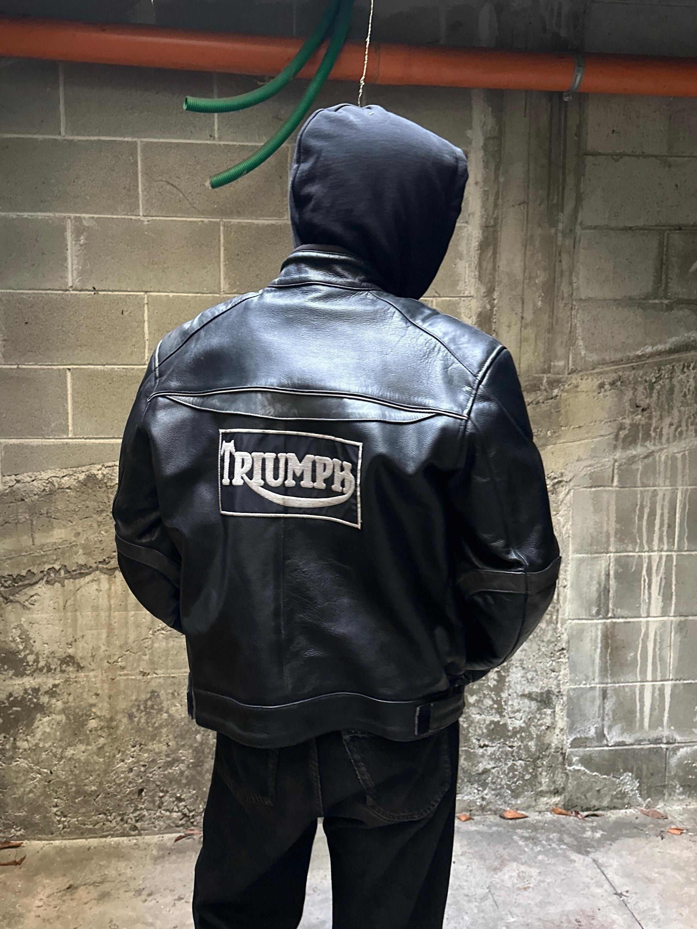 Vintage 90s Triumph Heavy Black Leather Jacket Size US L / EU 52-54 / 3 - 1 Thumbnail