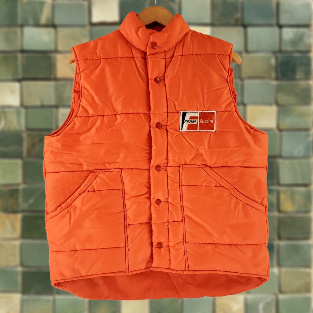 Vintage Fram Autolite Weathercaster Vest VTG 70s Snap Orange Mens L Puffer Jacket Jacket Orange Mens L Size US L / EU 52-54 / 3 - 1 Thumbnail