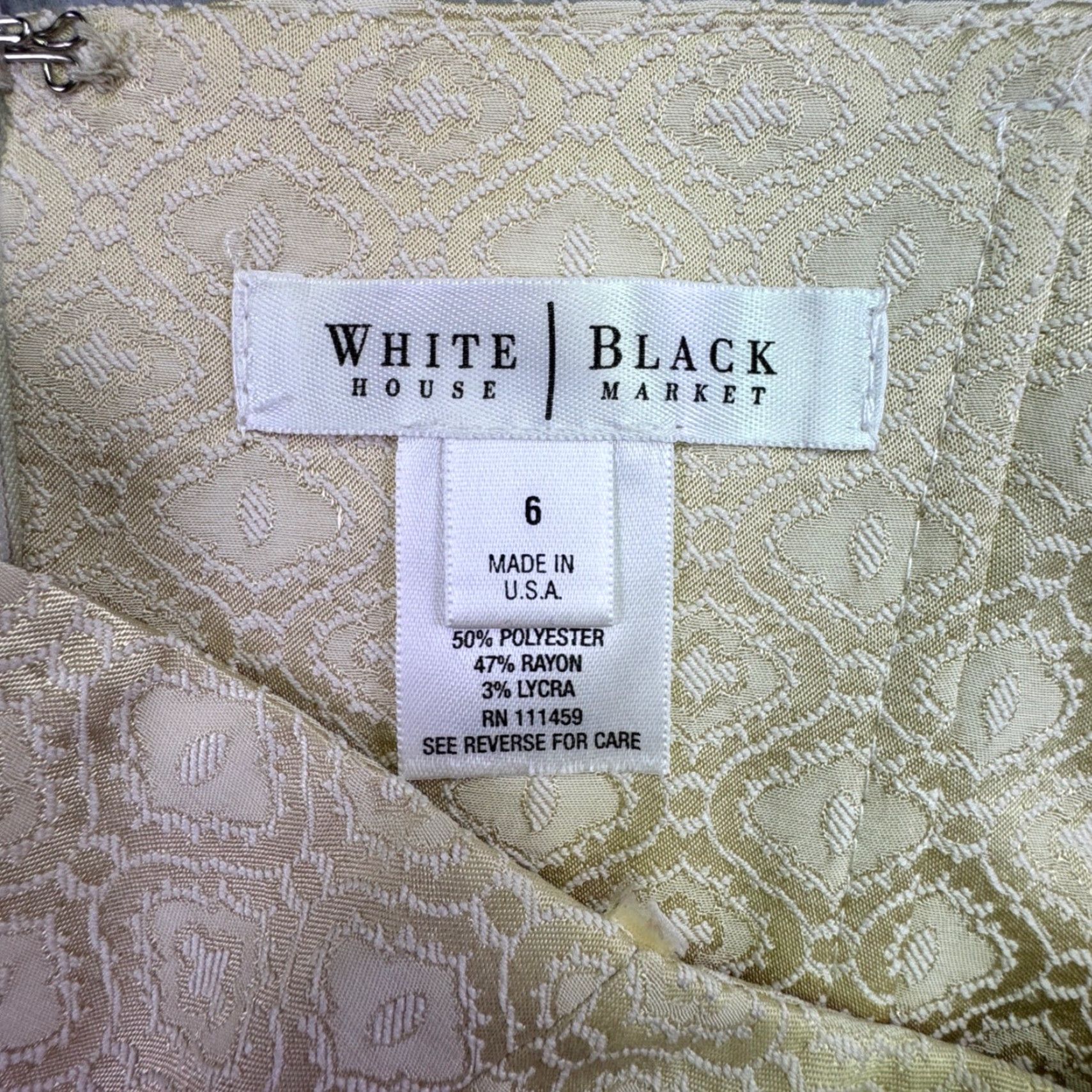 White House Black Market White House Black Market Dress Women's 6 A-Line Strapless Jacquard Pattern Midi White Geometric Party Cocktail Formal Womens Size M / US 6-8 / IT 42-44 - 2 Thumbnail
