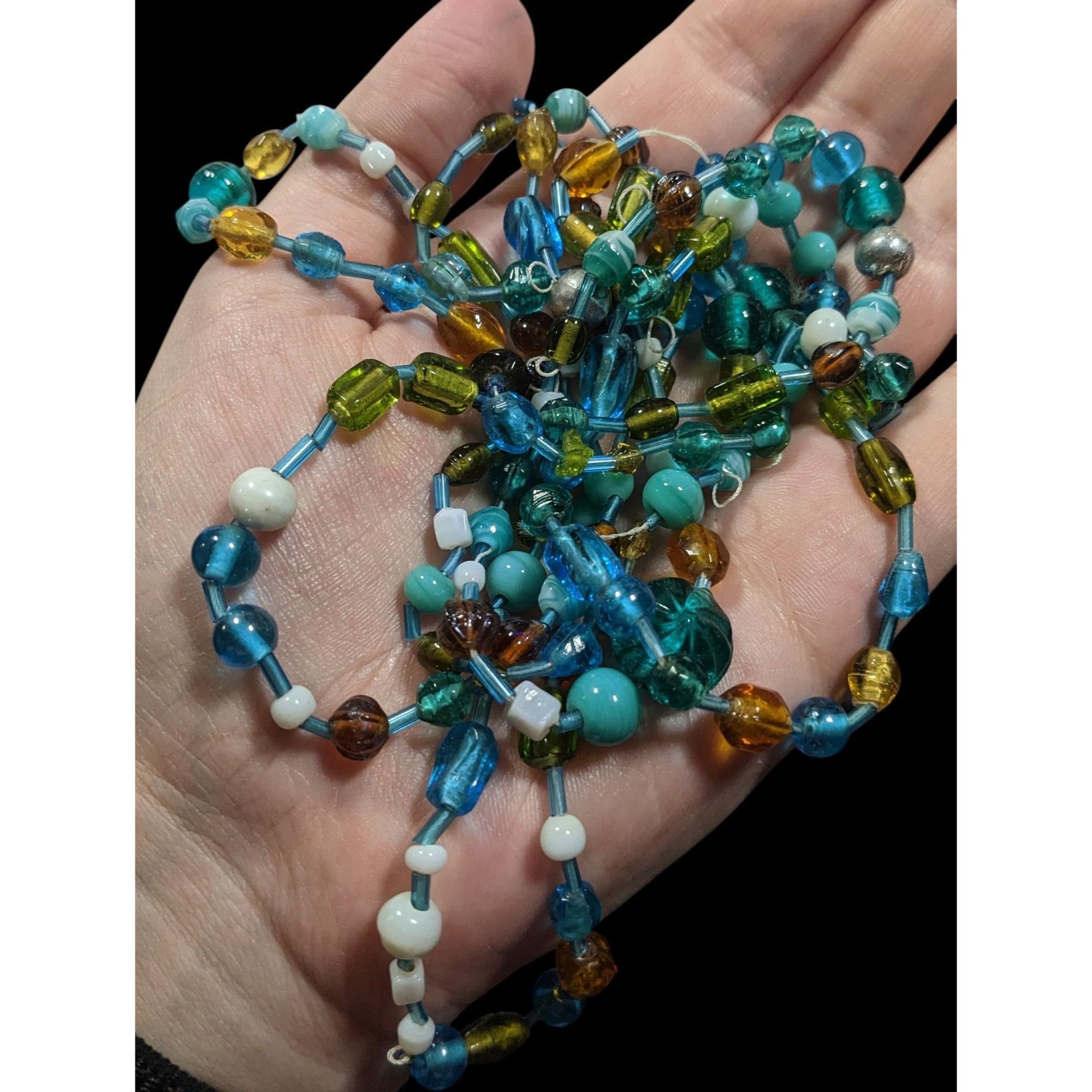 Other Handmade Cool Tone Glass Beaded Extra Long Necklace Size ONE SIZE - 2 Thumbnail