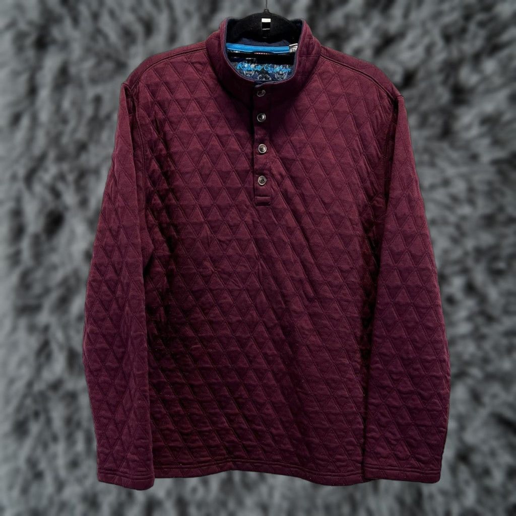 Robert Graham Robert Graham Caro Quilted Pullover Henley Shirt X-Large Burgundy 1/4 Snap Size US XL / EU 56 / 4 - 1 Thumbnail