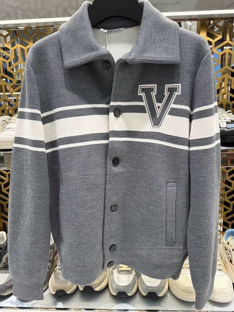 Valentino Valentino Gray striped knitted cardigan Size M / US 6-8 / IT 42-44 - 1 Thumbnail