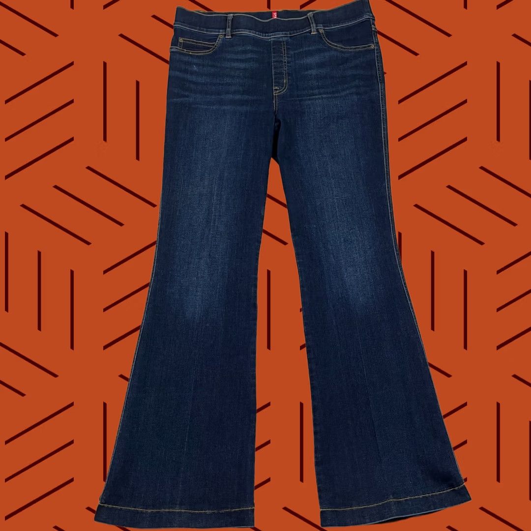 Spanx VINTAGE Spanx Flare Jeans Womens XL W34 I31 Midnight Blue Denim Stretch High Rise Casual Size 40" / US 18 - 1 Thumbnail