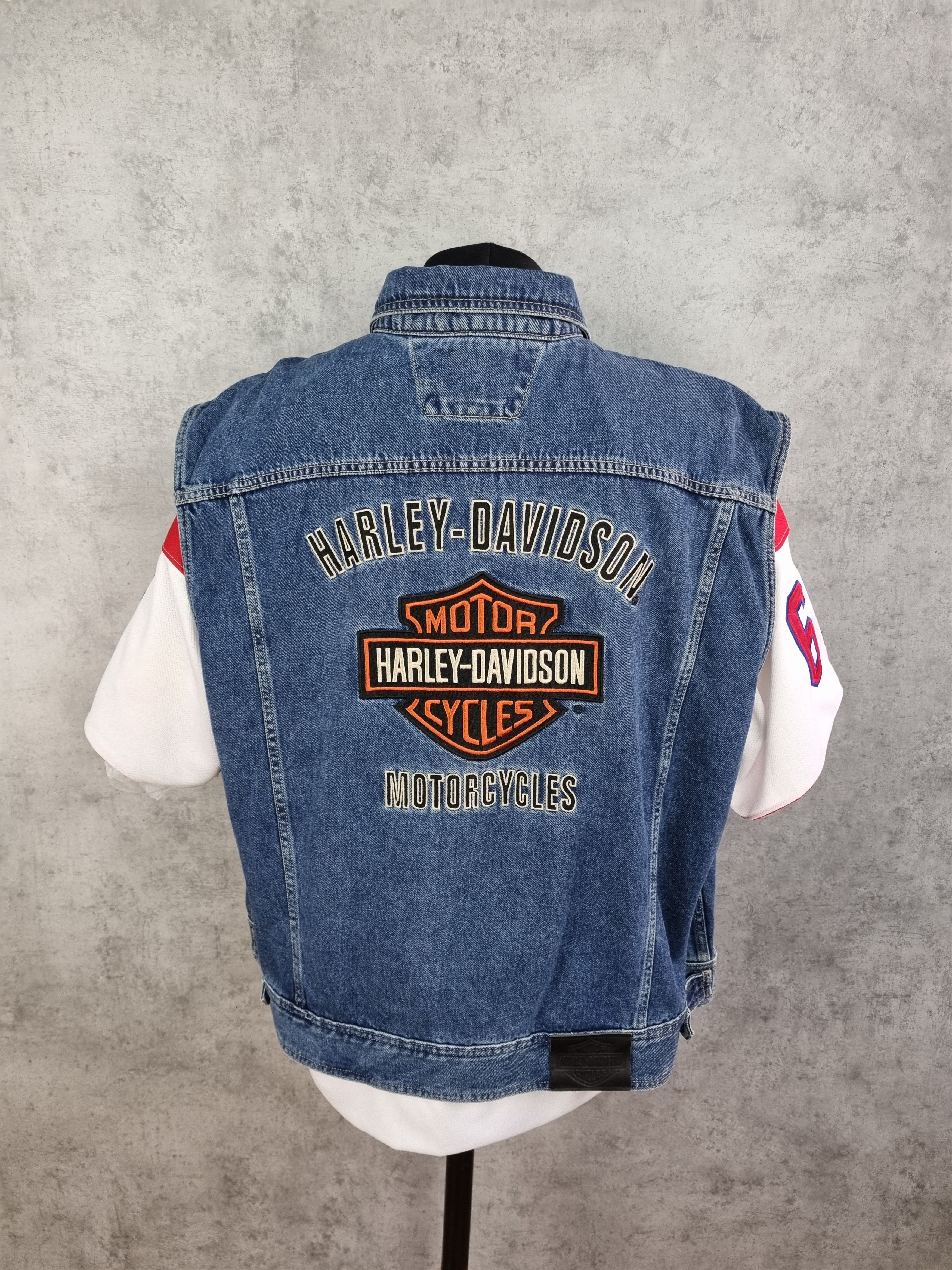 Harley Davidson × Vintage Harley Davidson Big Size Big Logo Denim Vest Size US XXL / EU 58 / 5 - 1 Thumbnail