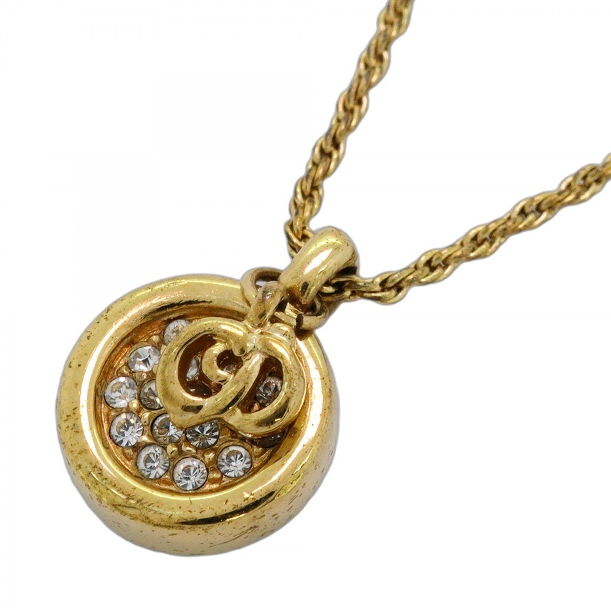 Christian Dior Circle Necklace with GP Plated Rhinestones in Gold
