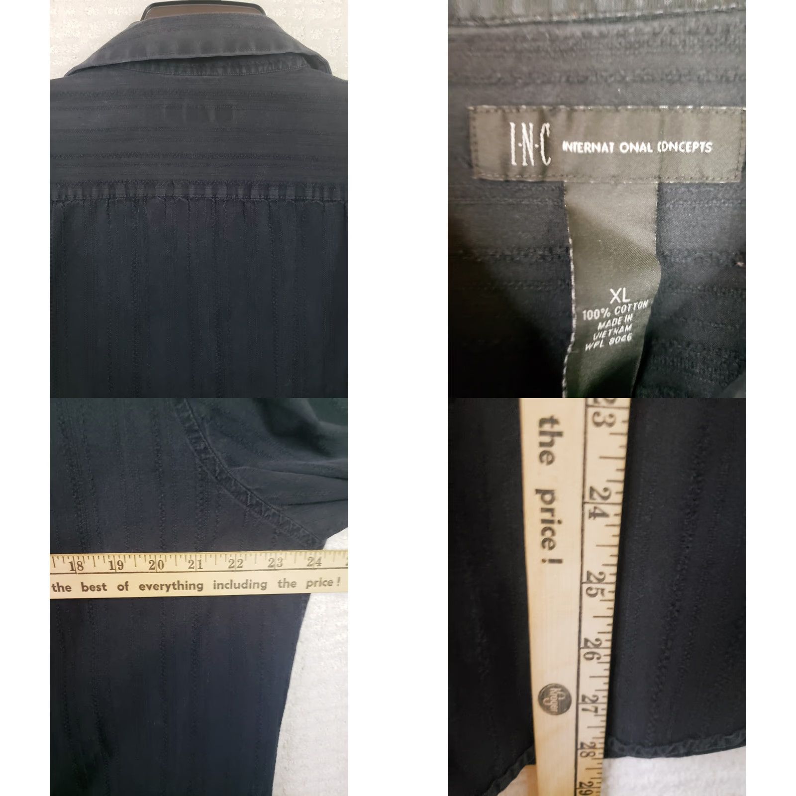 Vintage INC International Concepts Men Shirt XL Black Textured Stripe Button-Up Long Sleeve Size US XL / EU 56 / 4 - 8 Thumbnail