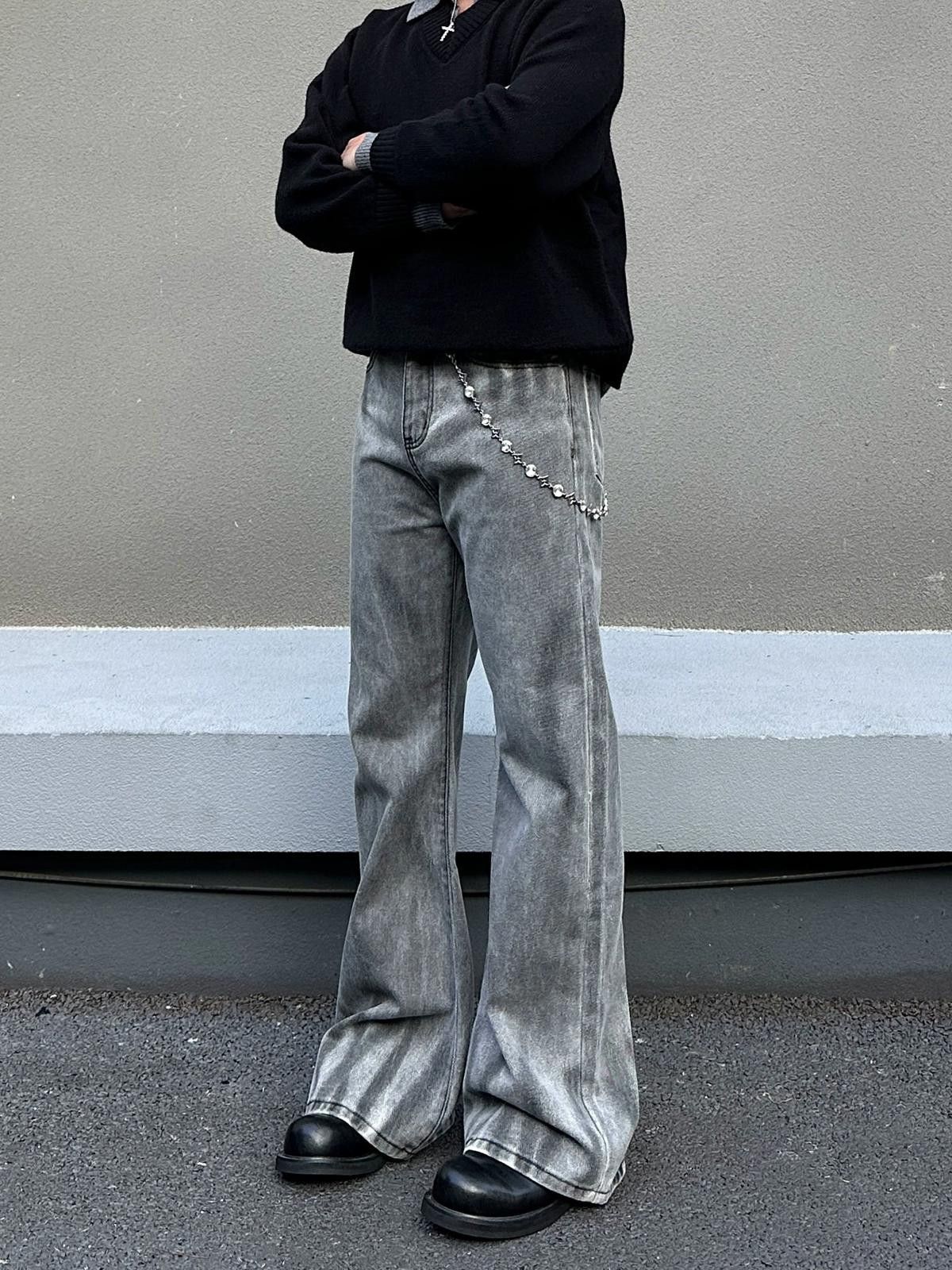Japanese Brand Gray Wide Leg Denim Jeans, Loose Fit Flared Jeans Size US 32 / EU 48 - 1 Thumbnail