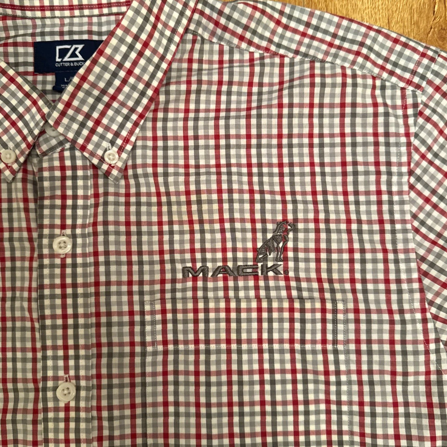 Cutter & Buck Cutter Buck Mens Button-Up Shirt Plaid Check Cotton Red Grey Large L Multicoloured City Country Vintage: No Mens Size US L / EU 52-54 / 3 - 4 Thumbnail