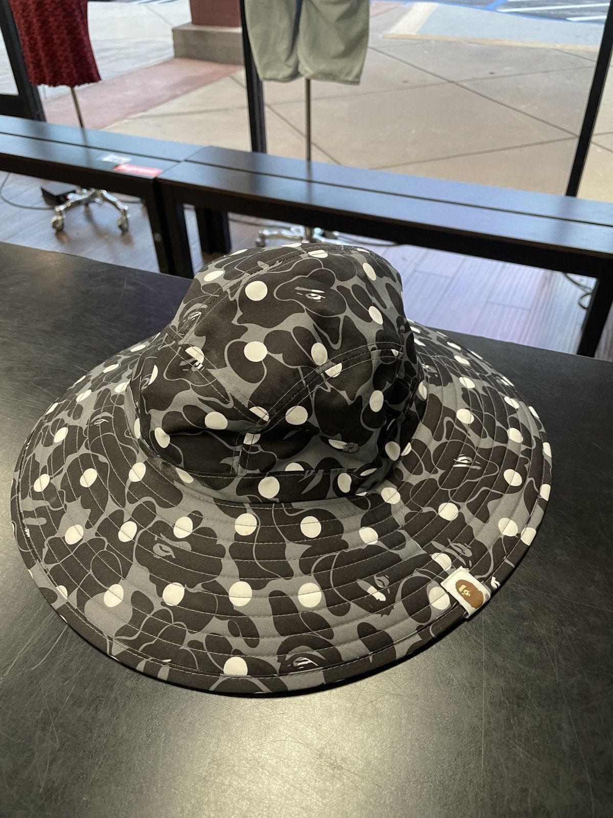image of Bape Camo Sun Hat Bucket Black White Gray in Grey, Men's (Size 34)