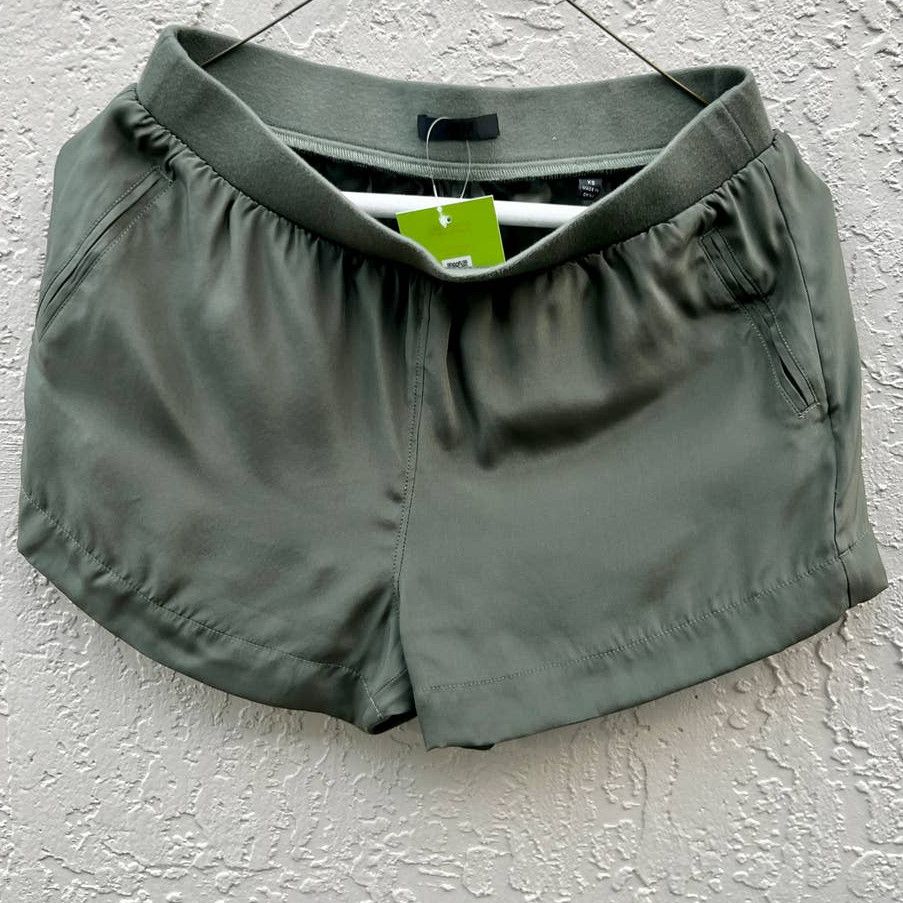 image of NWOT Atm Mid Rise 100% Silk Exclusive Of Trim Short Olive in Green, Women's (Size 25)