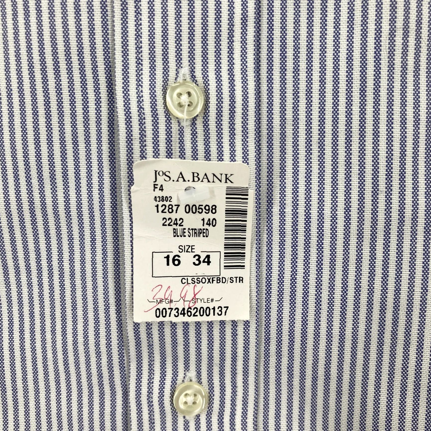 Jos. A. Bank Jos A Bank Shirt Mens Blue White Striped Button Down 16-34 Classic Business Work Dress Shirt Mens 16 Size US L / EU 52-54 / 3 - 7 Thumbnail