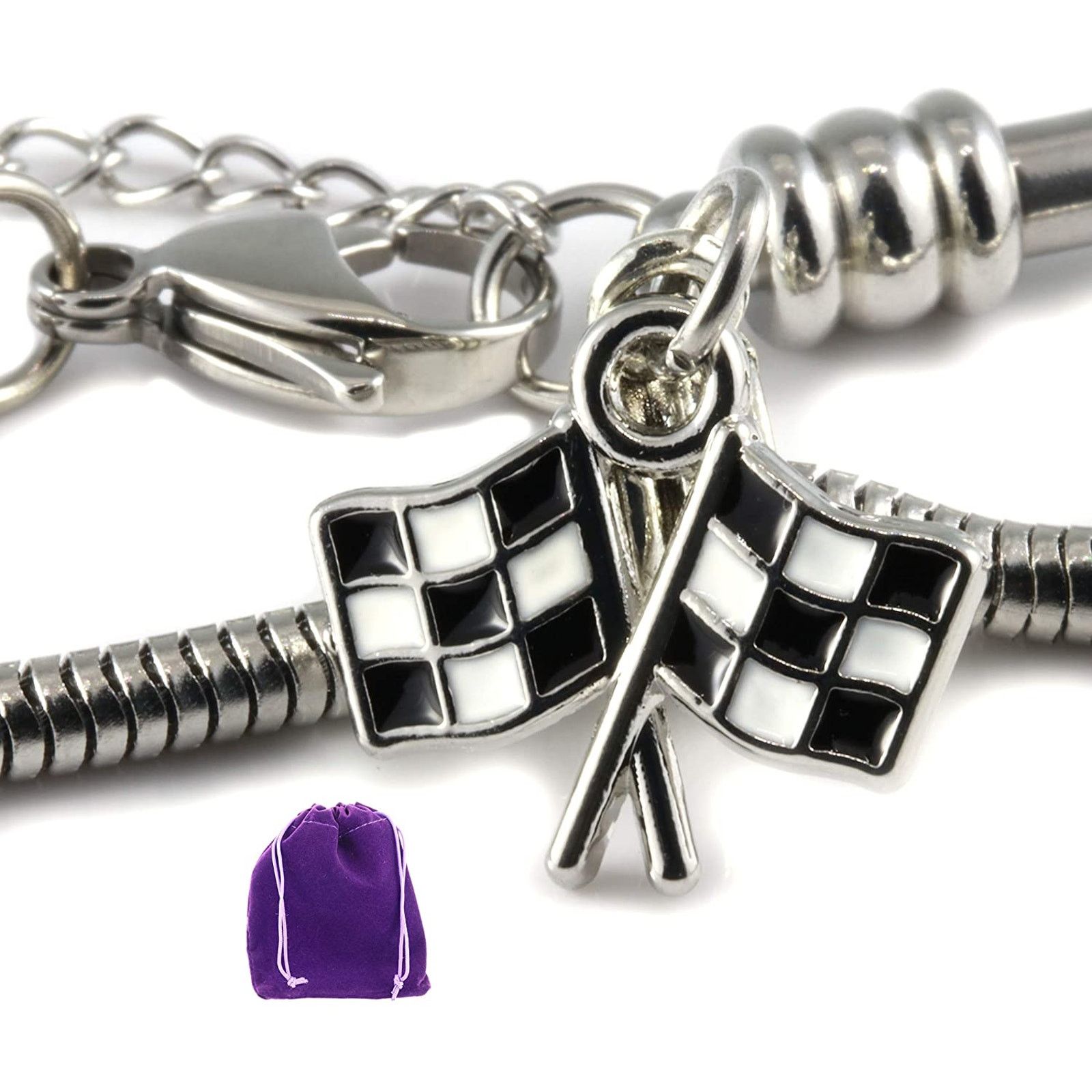 & Other Stories Racing Bracelet - Checkered Flag Stainless Steel Bracelet Size ONE SIZE - 1 Thumbnail