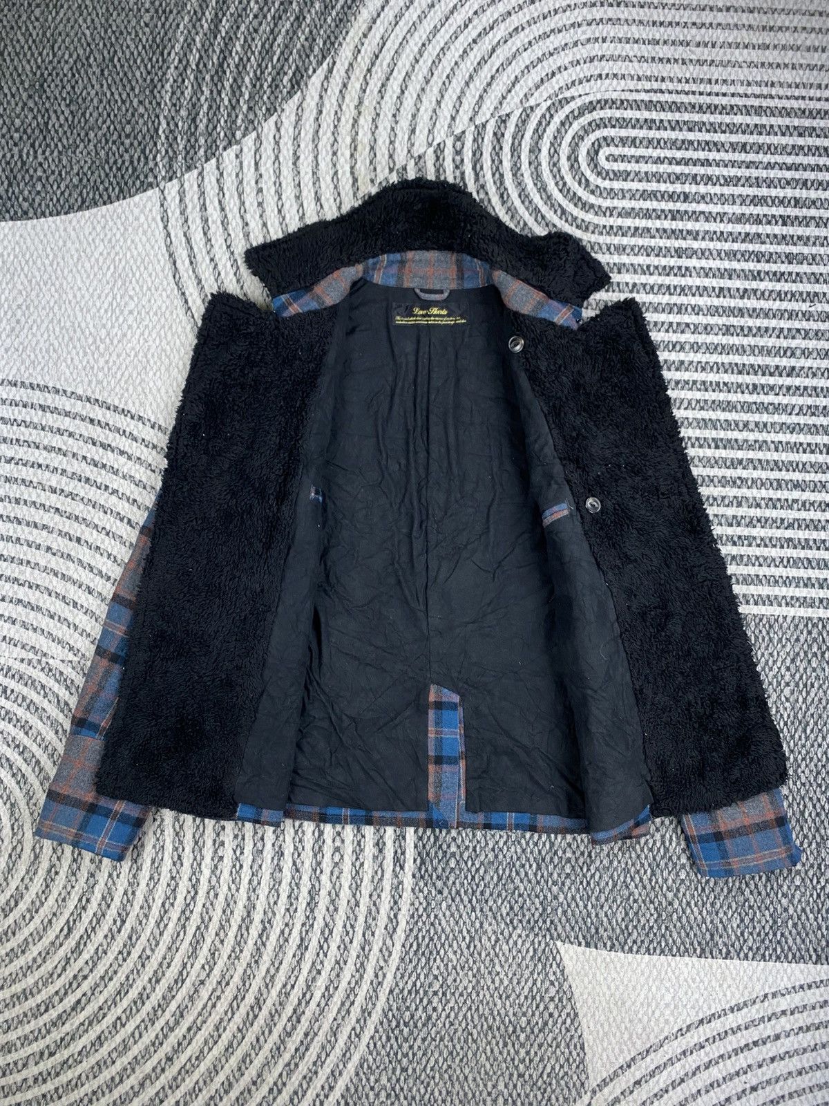 Japanese Brand Vtg Low Hurtz Blue & Grey Wool Plaid Sherpa Collar Jacket Size US M / EU 48-50 / 2 - 7 Thumbnail