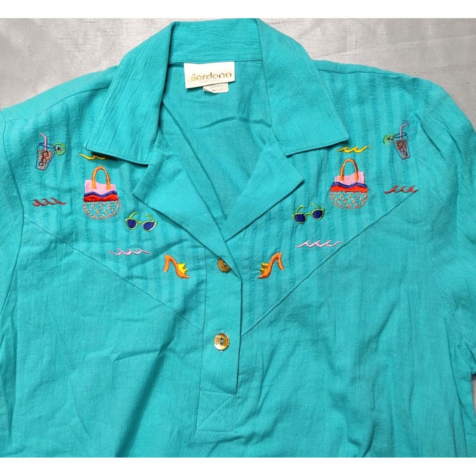Jordan Brand VINTAGE JORDANA Women Top Blouse Blue Embroidered Button Front Pullover 100% Cotton Small S NEW Deadstock USA Mens Size S / US 4 / IT 40 - 3 Thumbnail