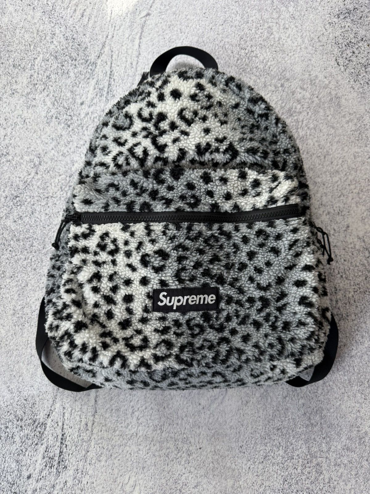Supreme 2017 Black & White Leopard Print Fleece Backpack