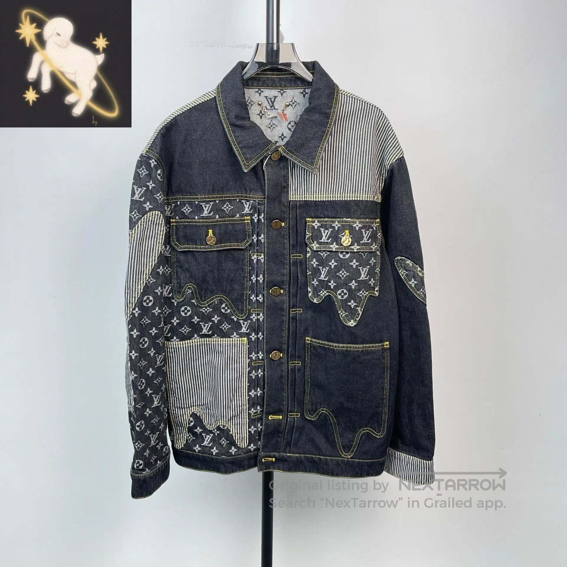 Louis Vuitton Louis Vuitton Black Full Logo Patchwork Denim Jacket| Size US M / EU 48-50 / 2 - 1 Thumbnail