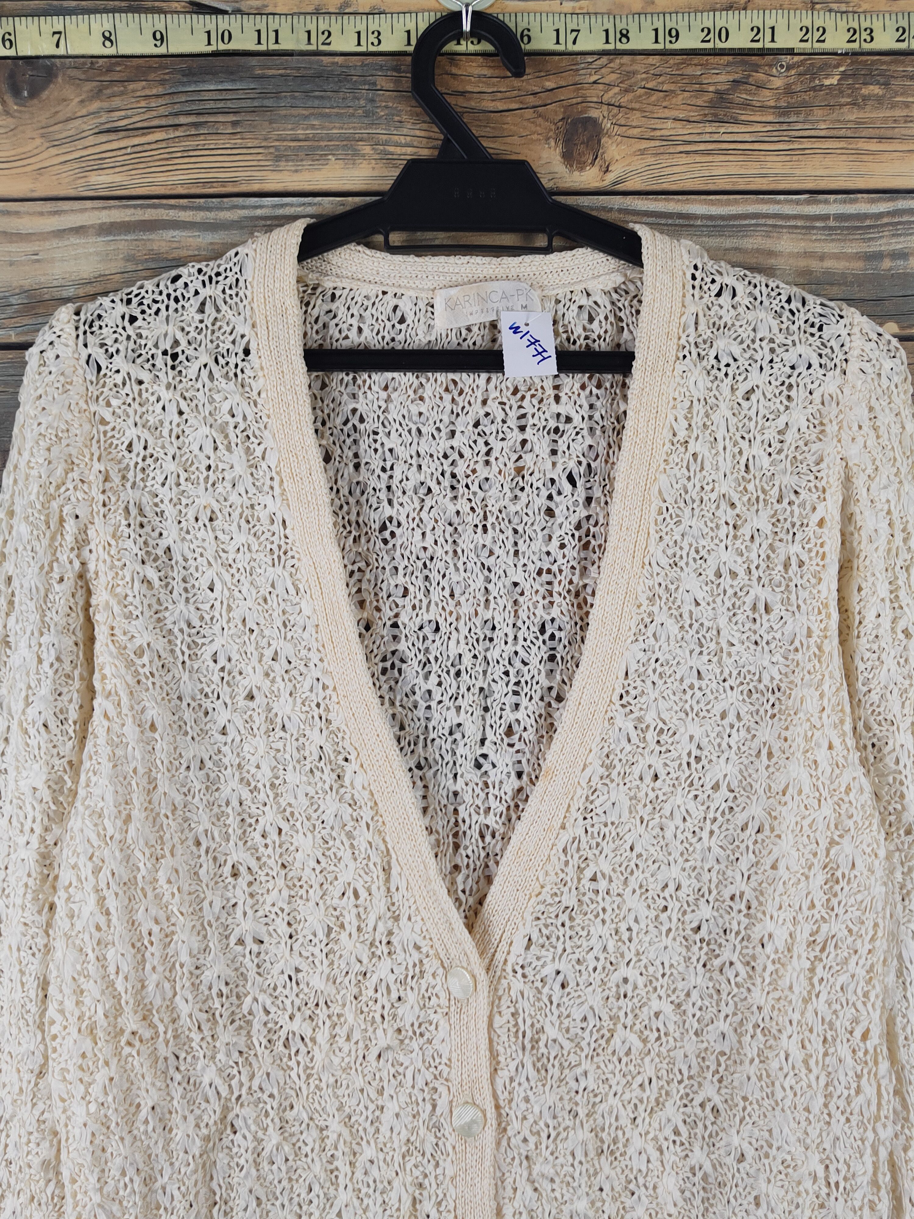 Homespun Knitwear Karinca-PK Yellow Crochet MeshNet Knitwear Cardigan #W1771 Size US M / EU 48-50 / 2 - 2 Thumbnail