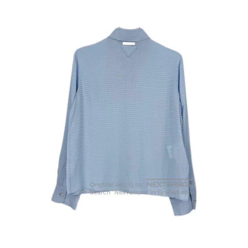 Prada Prada Blue full logo cloth triangle mulberry silk shirt Size US XXS / EU 40 - 2 Thumbnail