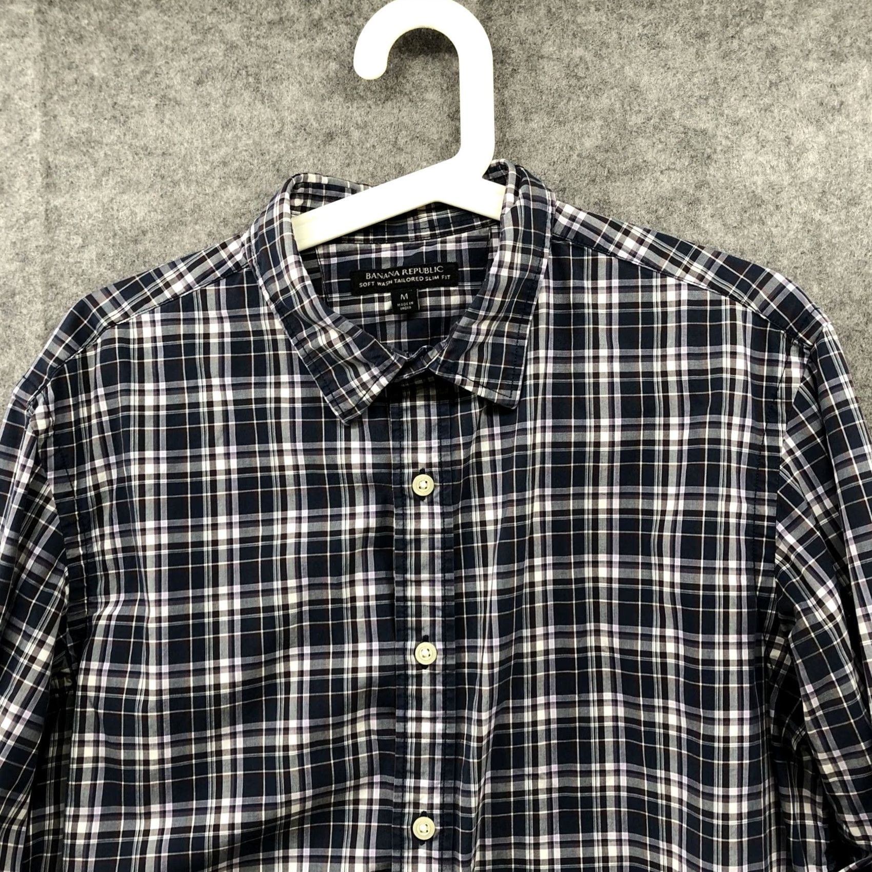 Banana Republic Banana Republic Shirt Mens M Slim Fit Navy Blue White Plaid Button-Up Long Sleeve Shirt Size US M / EU 48-50 / 2 - 3 Thumbnail