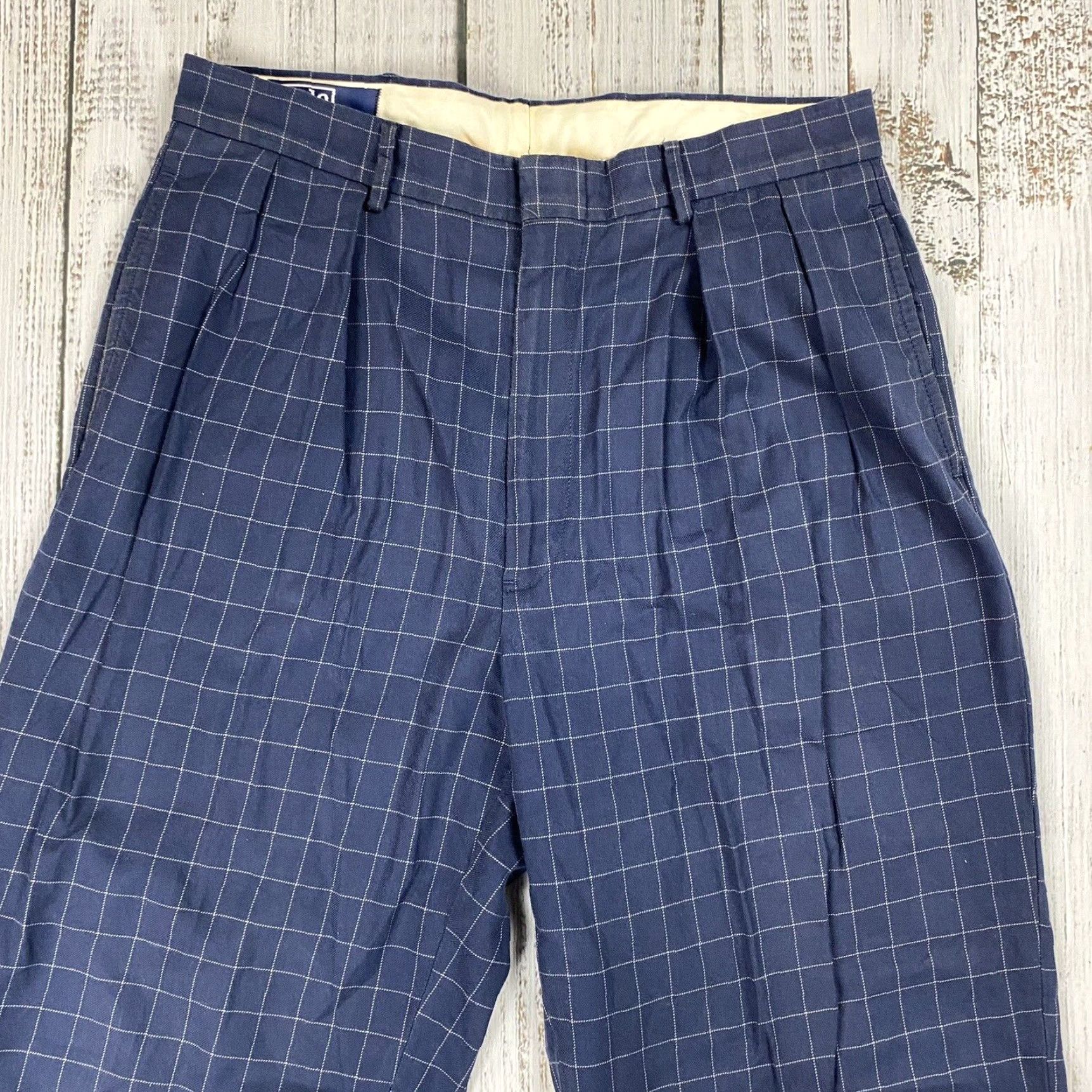 Polo Ralph Lauren VINTAGE Polo Ralph Lauren Men's Pants 32 Casual Blue Windowpane Pleated Cuffed Dress Trousers Size US XS / EU 42 / 0 - 2 Thumbnail