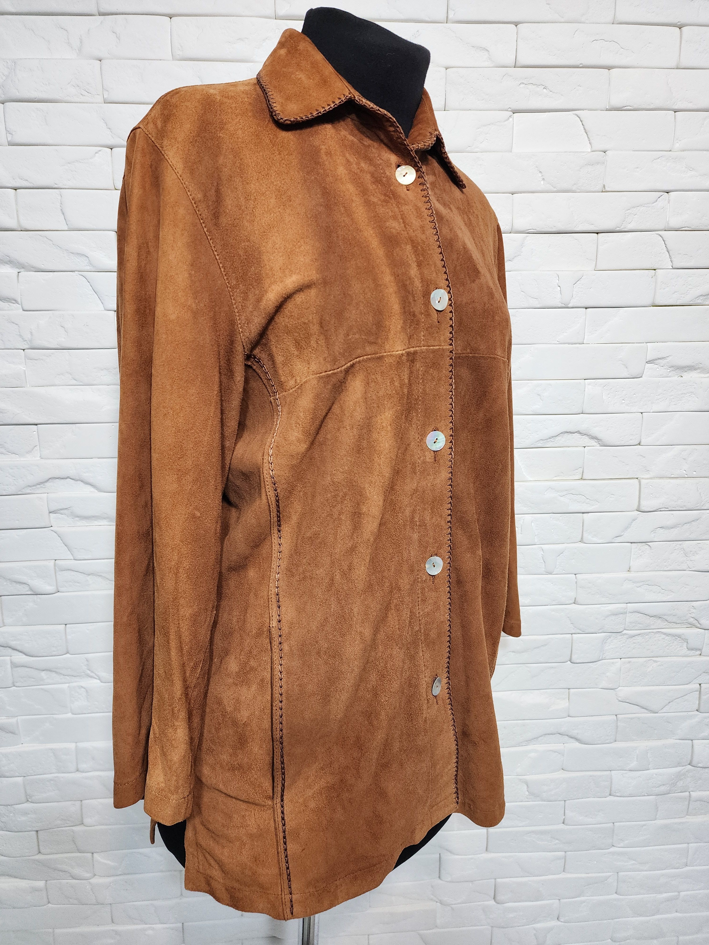 Genuine Leather Women's Suede Shirt: Brown Leather Simple Style Size XL / US 12-14 / IT 48-50 - 3 Thumbnail