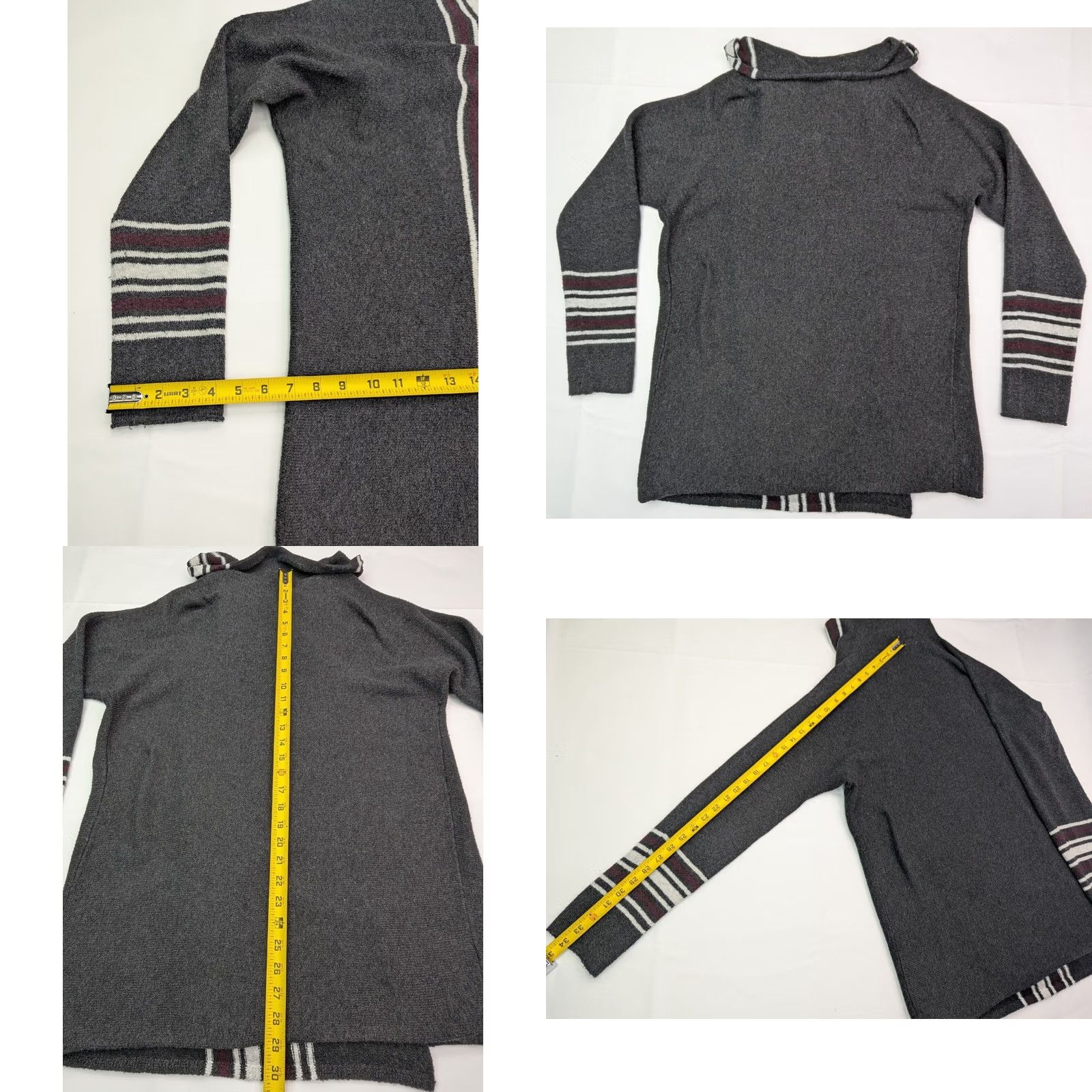 Eddie Bauer Eddie Bauer Cardigan Women's L Gray Striped Knit Open Pockets V-Neck Fall Winter Classic Knit Sweater Size L / US 10 / IT 46 - 8 Thumbnail