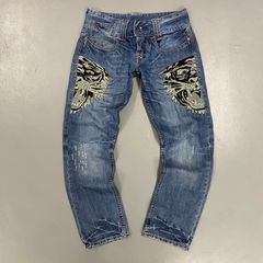 Ed Hardy Tiger Embroidered Jeans Dark Blue Y2K Tiger Patch Embroidered Back  Pocket Tiger Head Button Snap 24 Mo Royal Blue Ed Hardysignature -   Denmark