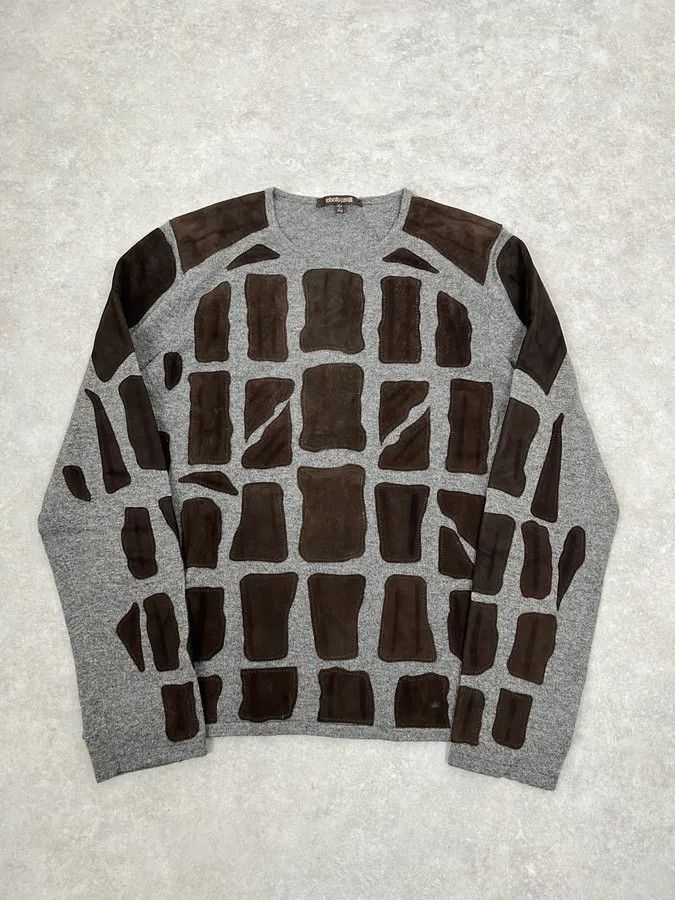 Roberto Cavalli 2010s Roberto Cavalli Grey & Brown Skeleton Relief Sweater Size US L / EU 52-54 / 3 - 4 Thumbnail