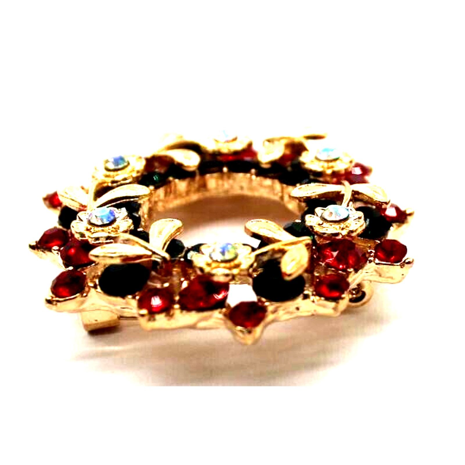 Other Christmas Wreath Brooch •Rhinestone Studded •Aurora Borealis Size ONE SIZE - 2 Thumbnail
