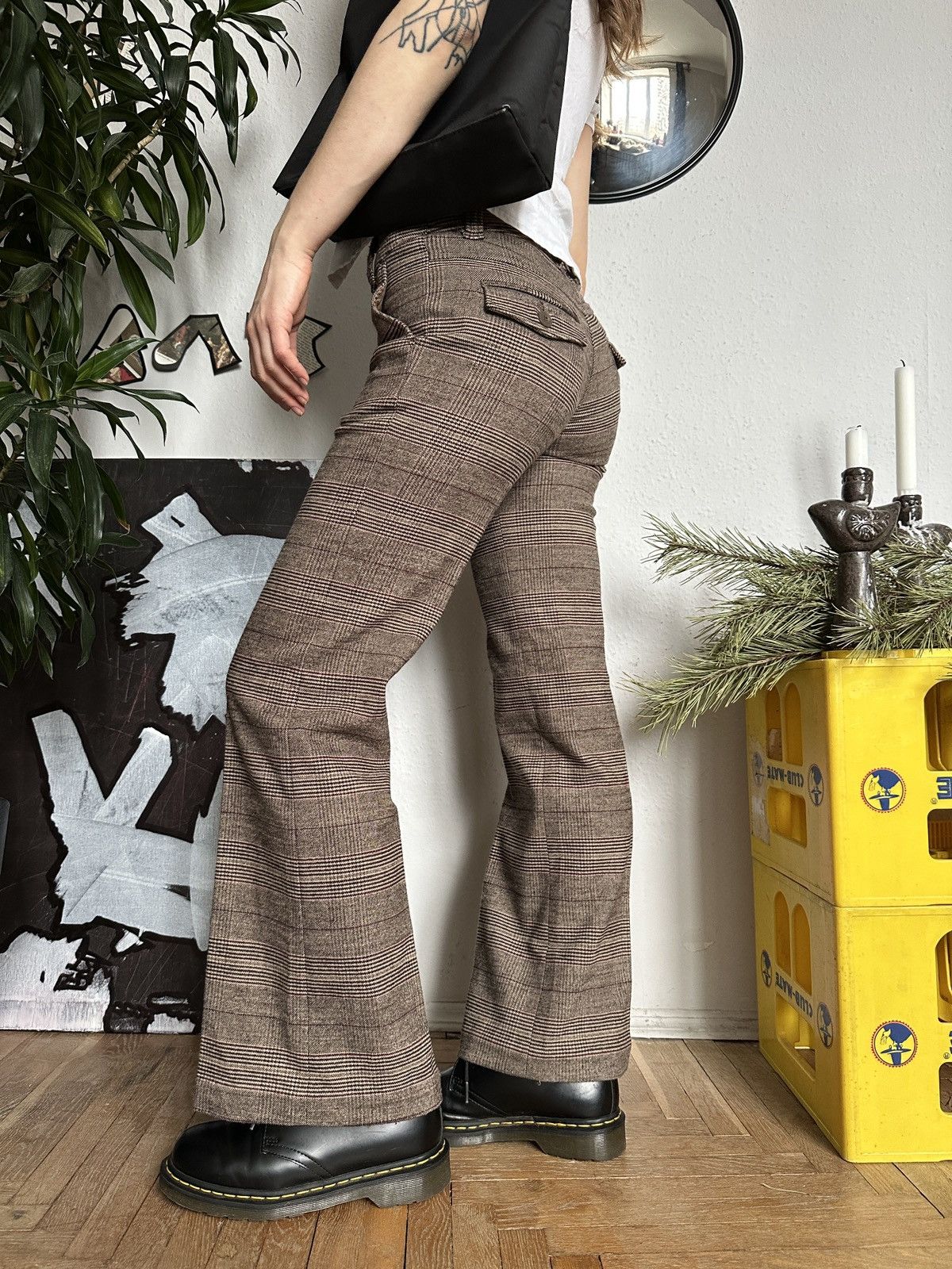 Vintage Bootcut Plaid Check Pants Cozy Rory Gilmore Style Size 24" / US 00 / IT 34 - 5 Thumbnail