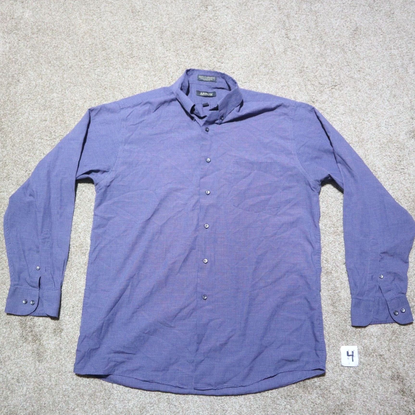 Arrow Nike Arrow Dress Shirt Shirt Mens Adult Large 16 34/35 Dark Blue Plaid Long Sleeve Button-Down Collared Easy Care Size 42R - 2 Thumbnail