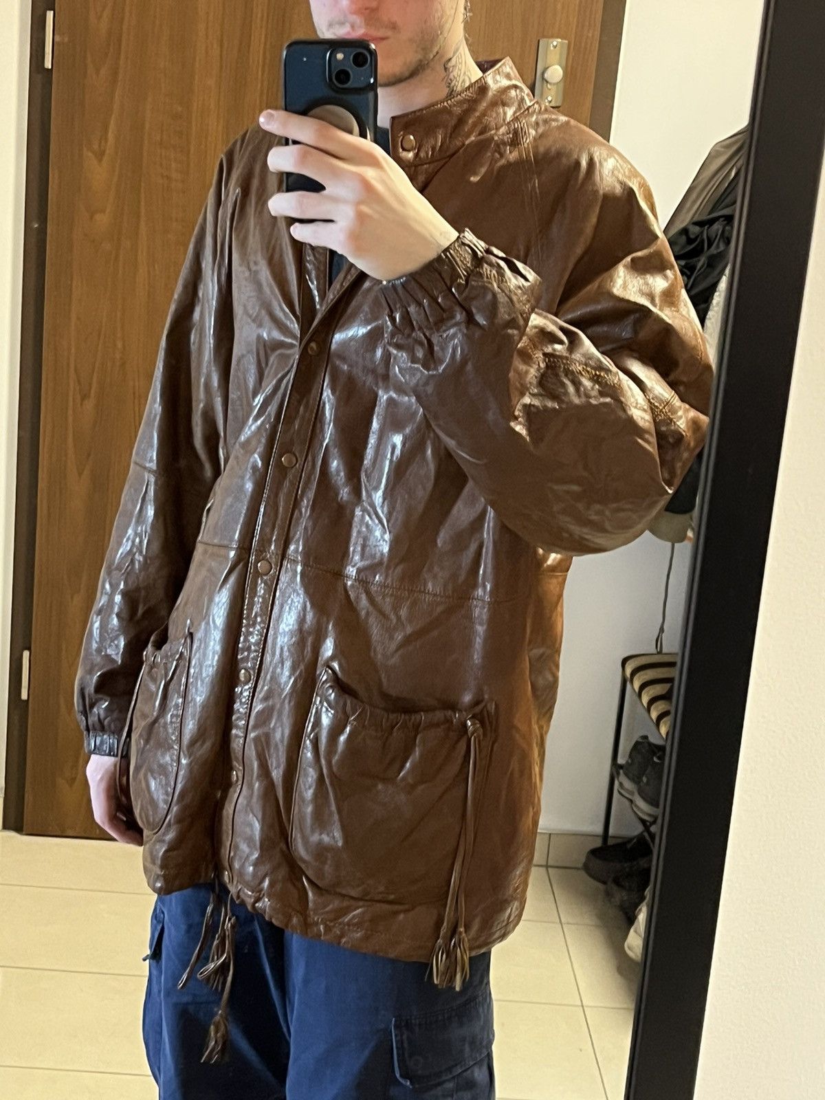 Genuine Leather Vintage genuine leather coat/parka with fringes cowboy style Size US L / EU 52-54 / 3 - 4 Thumbnail