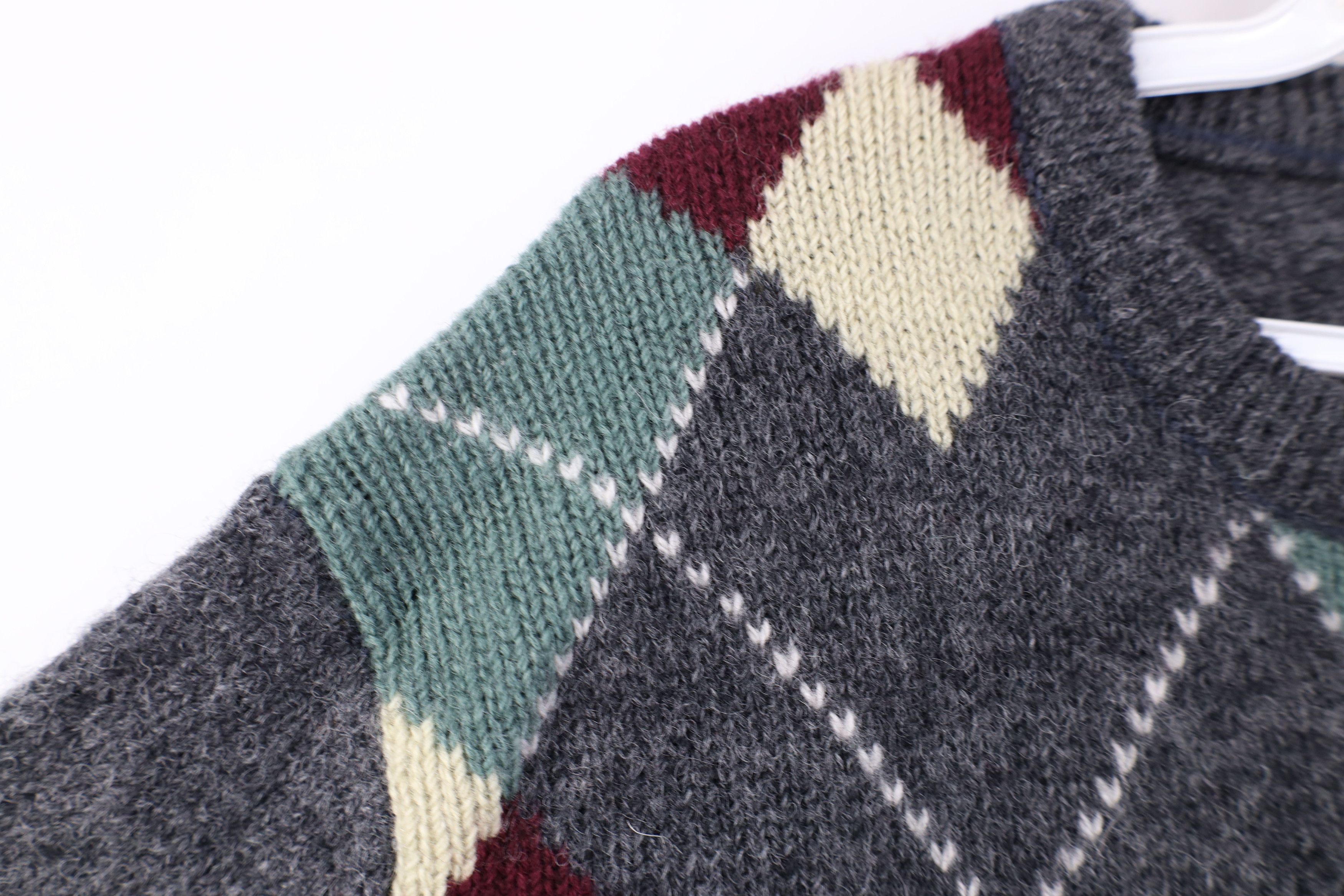 Vintage Vintage 70s Streetwear Wool Knit Argyle Diamond Sweater Size L / US 10 / IT 46 - 5 Thumbnail