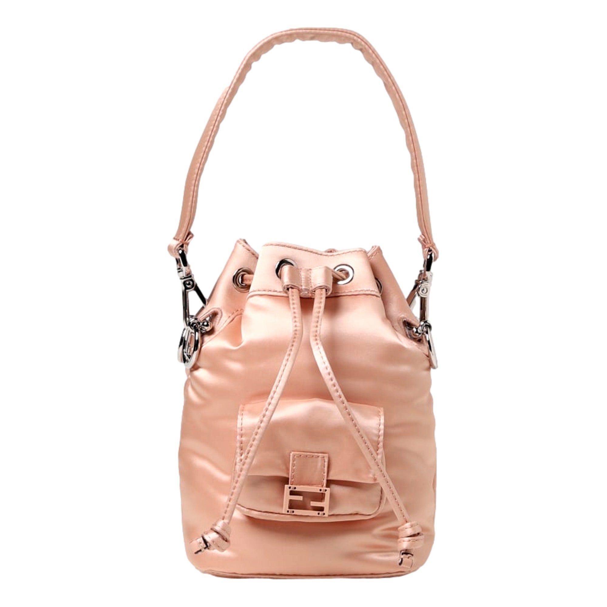 image of NWT Fendi Mon Tresor Baguette Baby Pink Nylon Bucket Mini Crossbody Bag, Women's