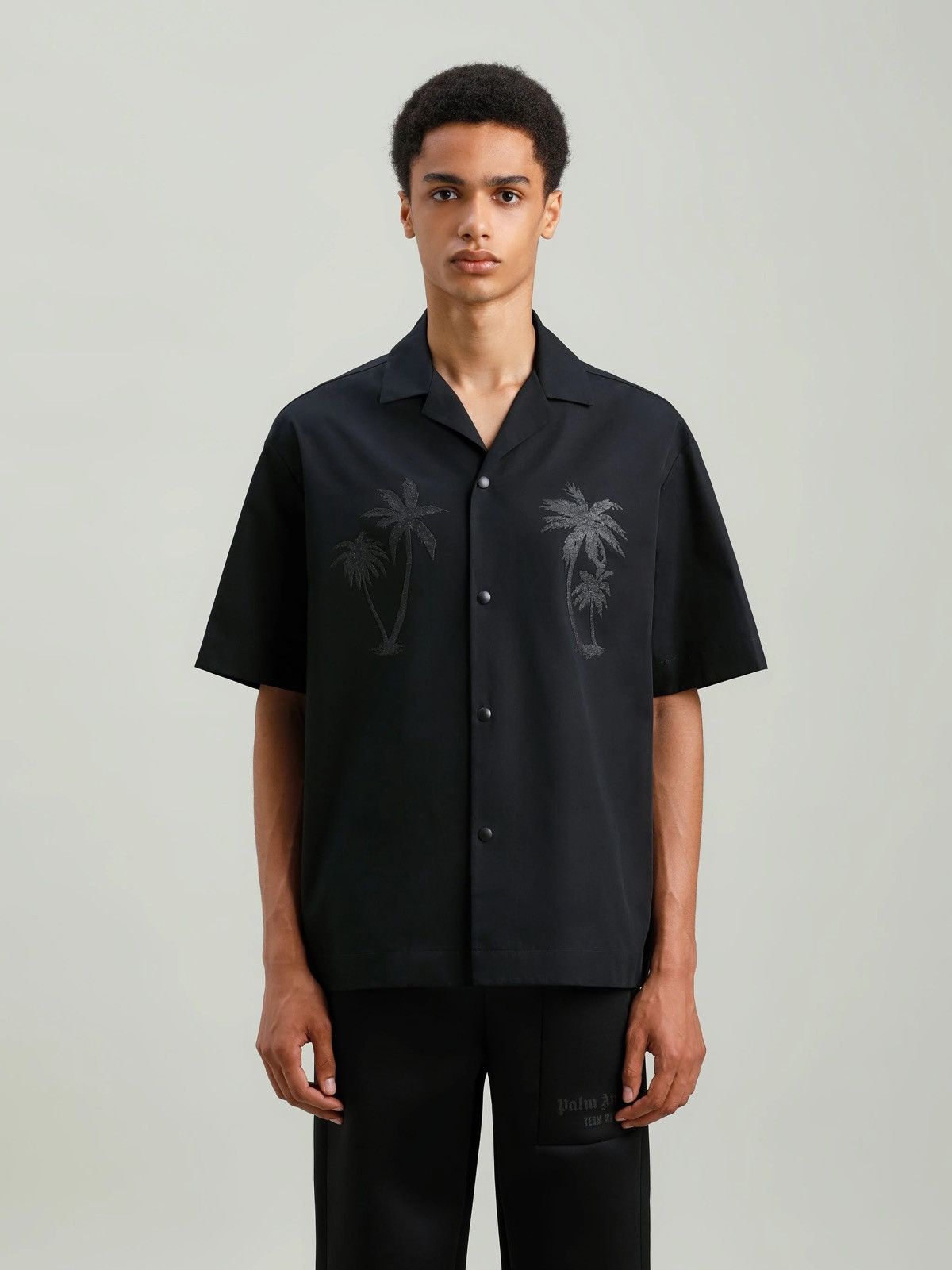 Palm Angels Team Wang Black Shirt Button Up Palm Tree Print
