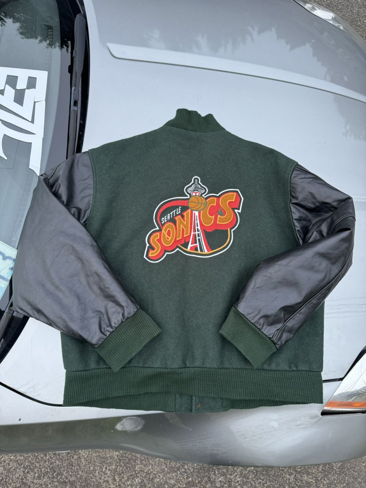 Image of NBA x Vintage Seattle Supersonics Letterman Jacket X Streetwear in Forest Green, Men's (Size XL)