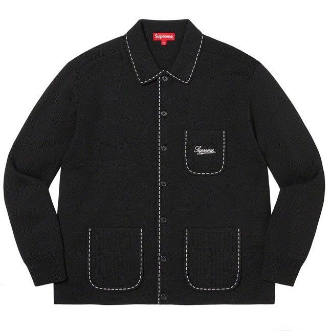 Supreme Supreme Contrast Stitch Button Up Sweater Black Size Large 