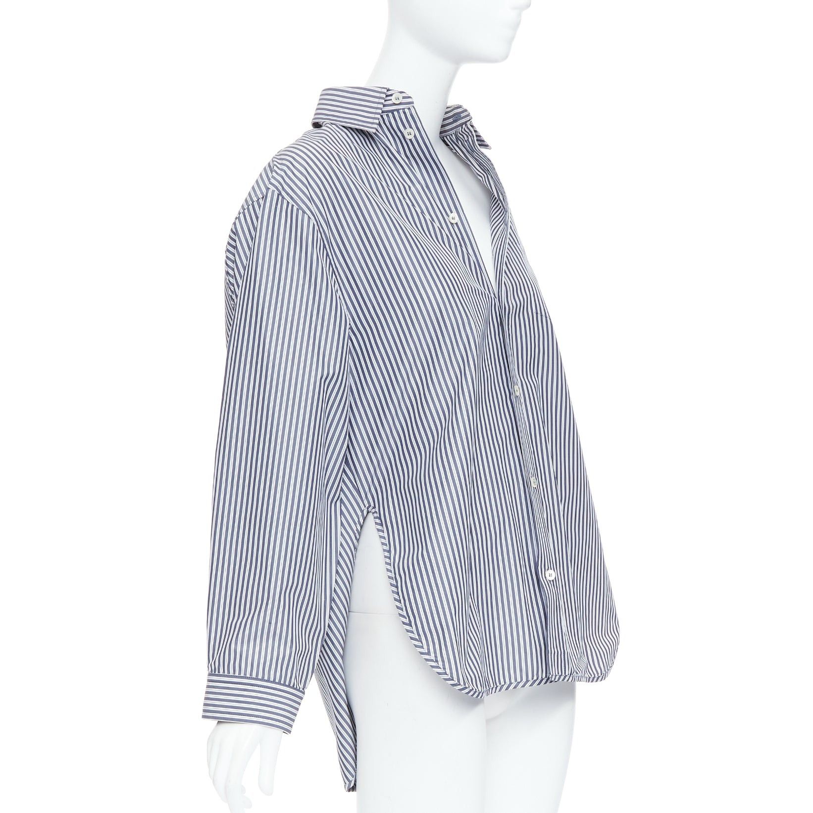 Balenciaga BALENCIAGA Demna 2016 grey cream striped 3D drop back shirt FR34 XS Size XS / US 0-2 / IT 36-38 - 1 Thumbnail