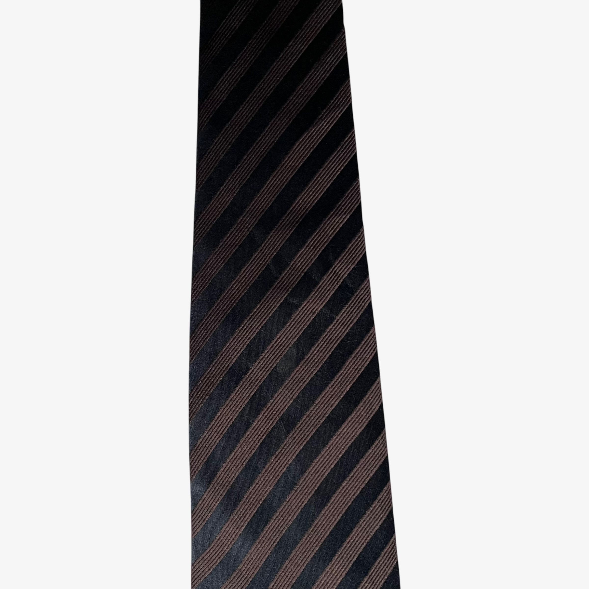 Hugo Boss Vintage 90s Hugo Boss Brown & Black Striped Silk Tie Size ONE SIZE - 4 Thumbnail